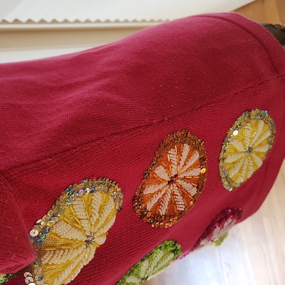 Jack B. Quick VTG 90s Beaded Sequin Cardigan Size M Pink Lime and Orange Holiday - Picture 9 of 10